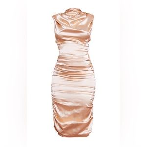 PRETTYLITTLETHING Champagne Satin Cowl Dress